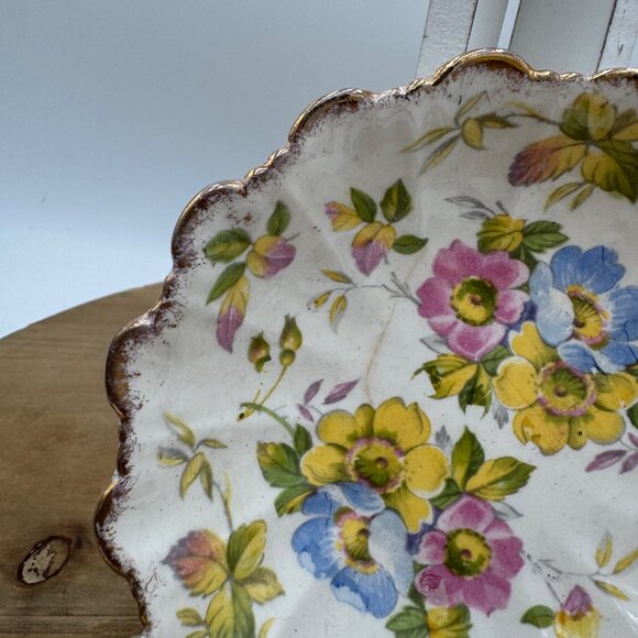 James Kent LTD Longton Made In England, #3091 Floral Trinket Dish 5" Gold Rim - Picture 2 of 9